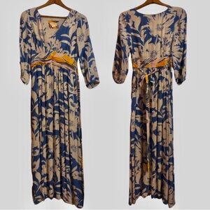 Anthropologie Floral Blue and Cream Maeve Maxi Dress